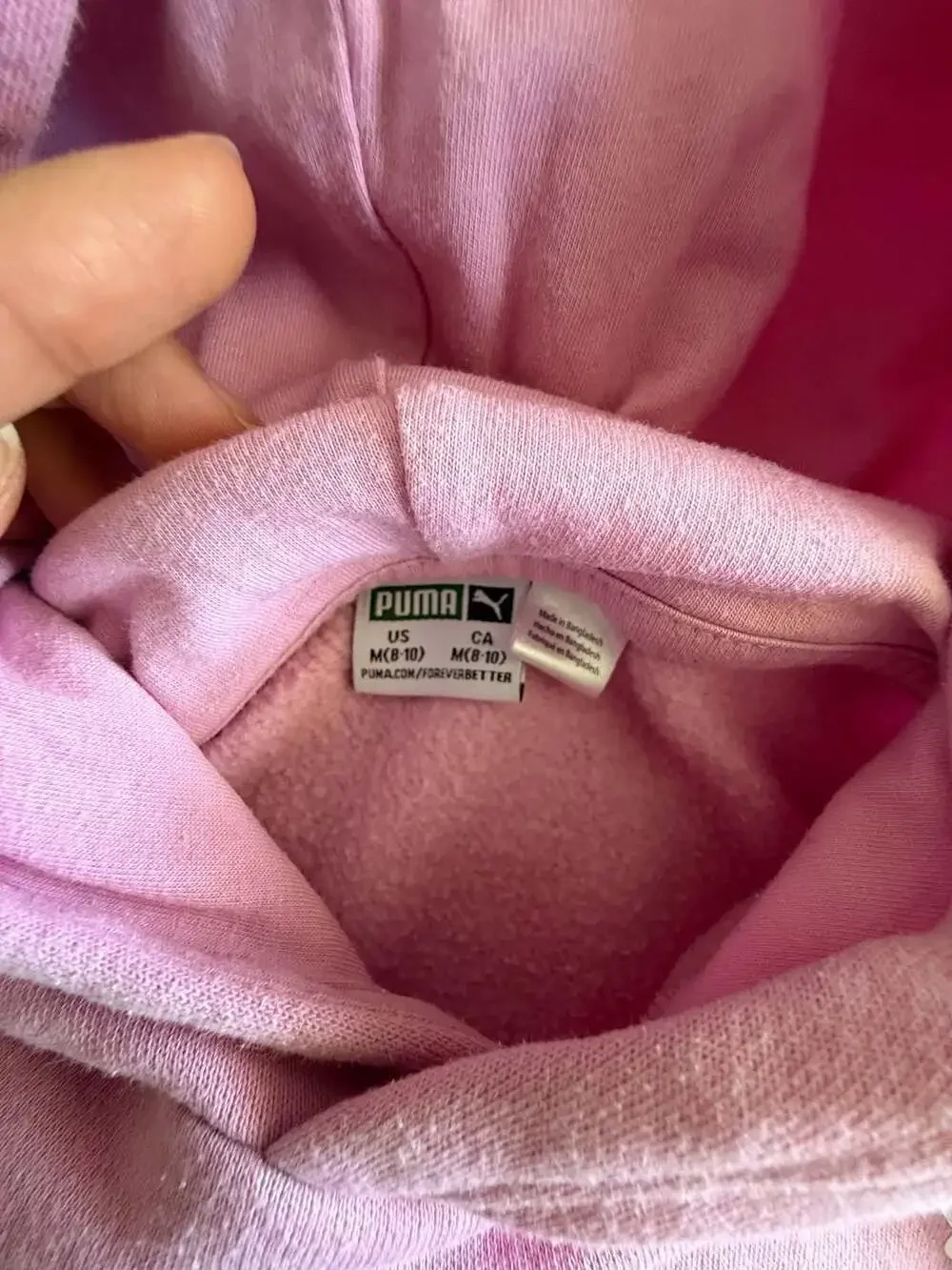 Puma Pink Hoodie Kids Medium 8-10 Logo Pullover Fleece Sweatshirt Y2K Cozy